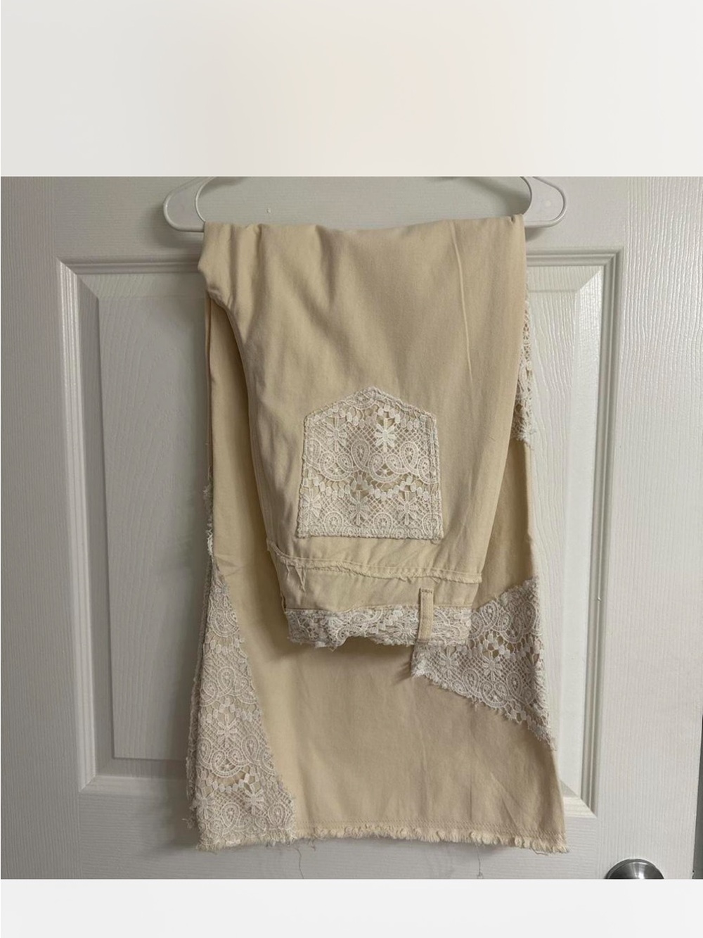 POL Beige Lace-Trim Boho Pants